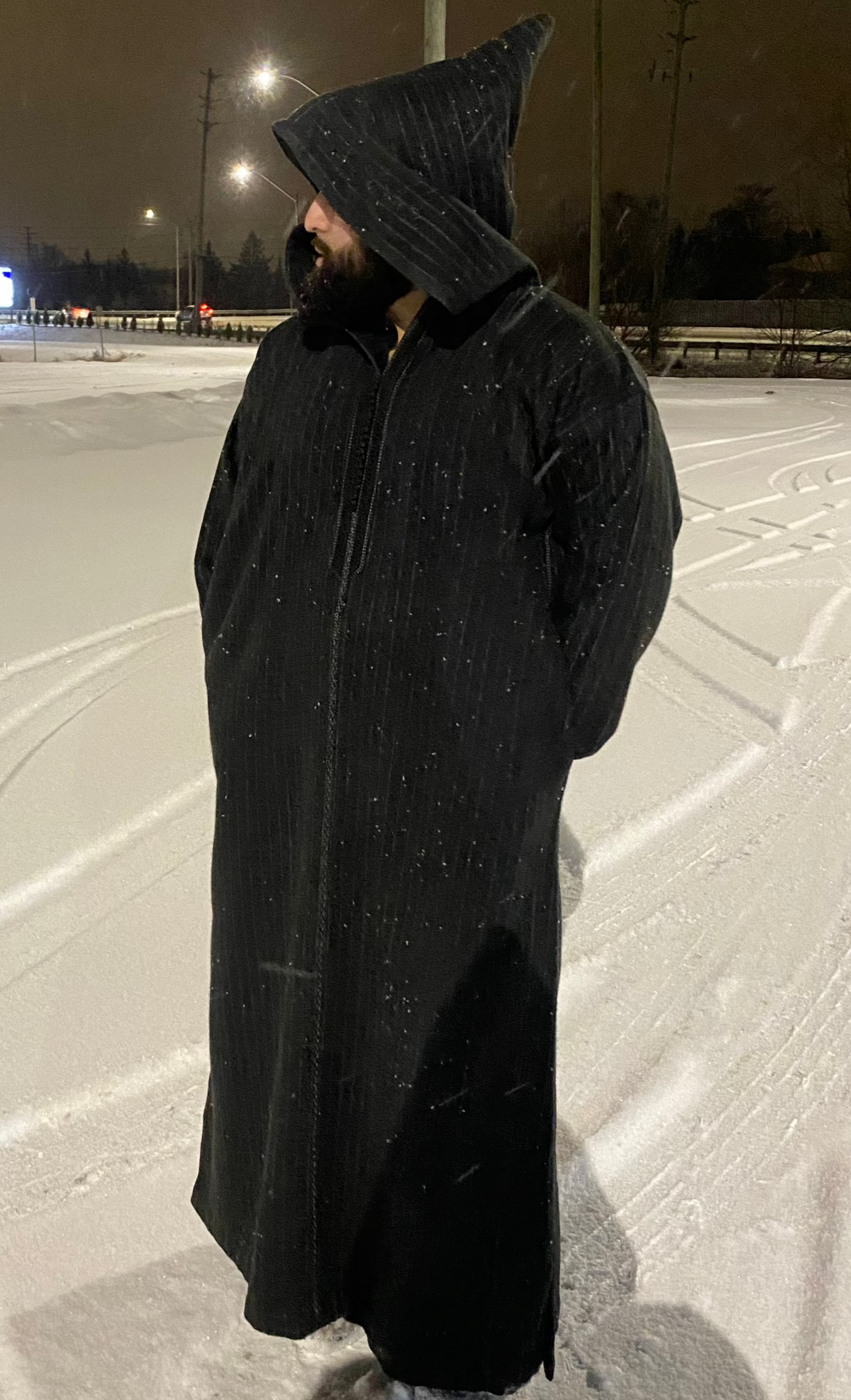 Pure Black Winter Hooded Thobe
