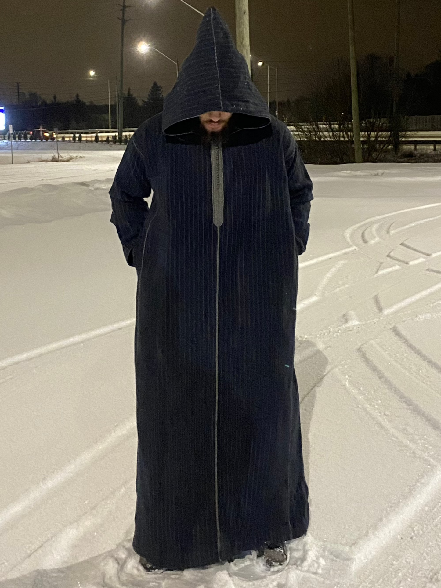 Navy Blue Winter Hooded Thobe