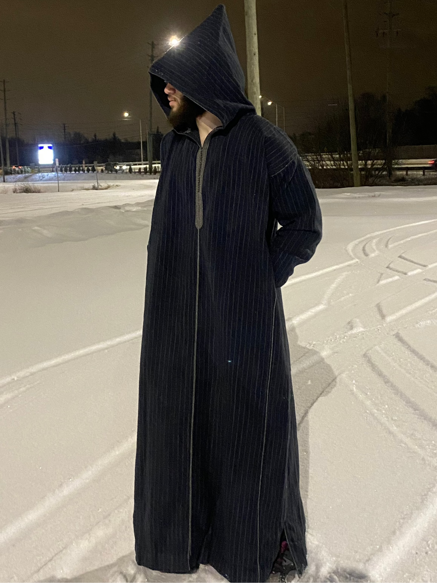 Navy Blue Winter Hooded Thobe