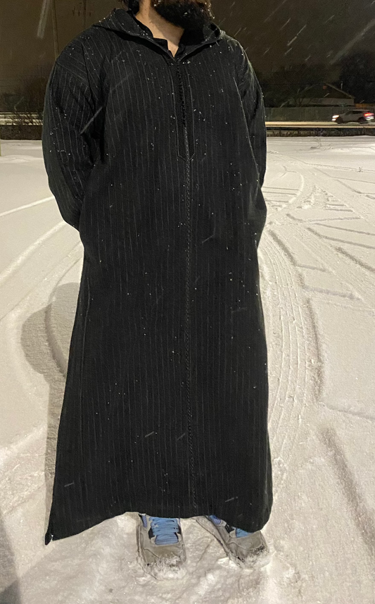 Pure Black Winter Hooded Thobe