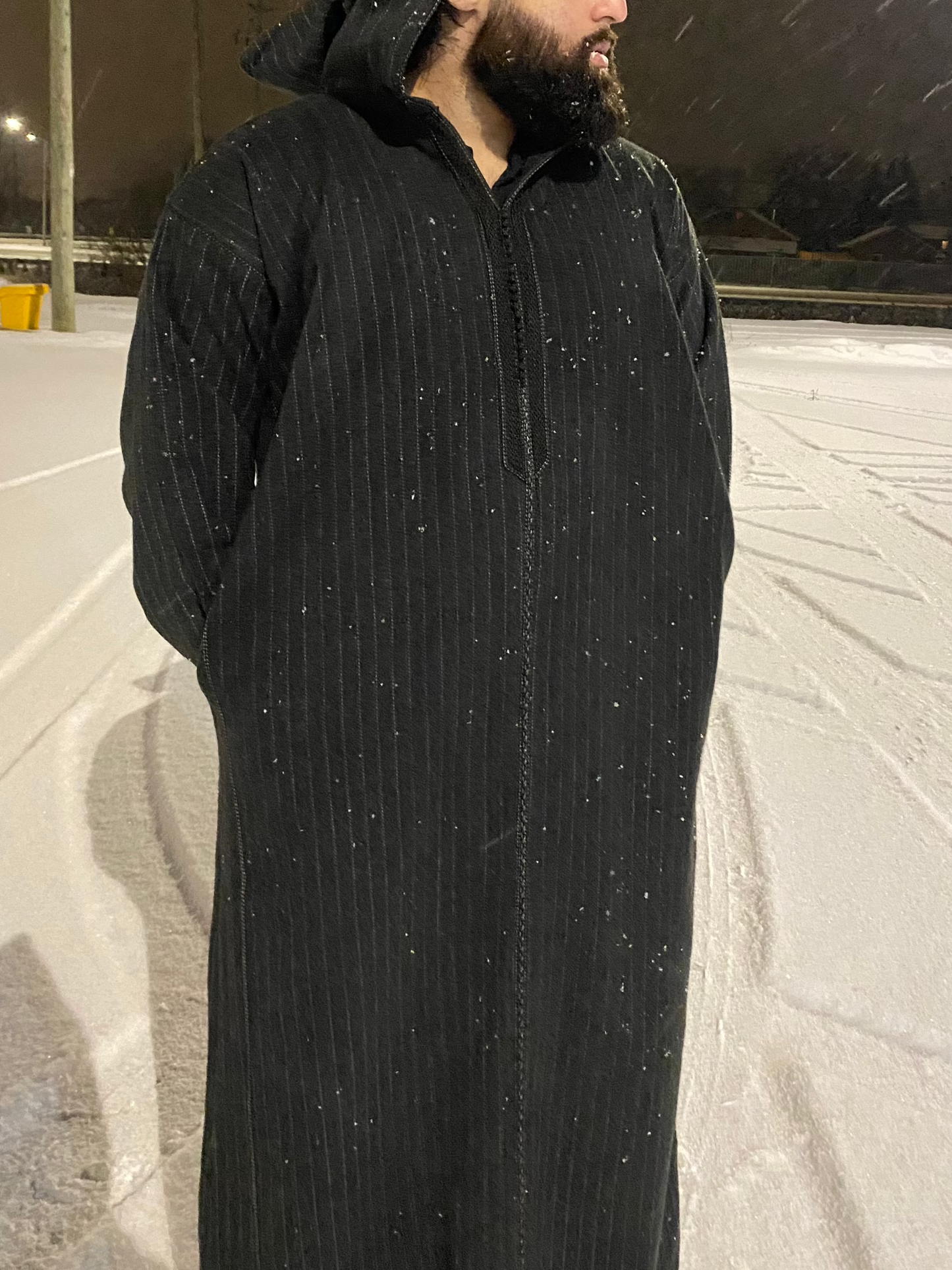 Pure Black Winter Hooded Thobe