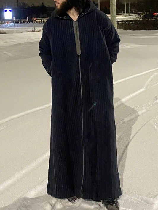 Navy Blue Winter Hooded Thobe