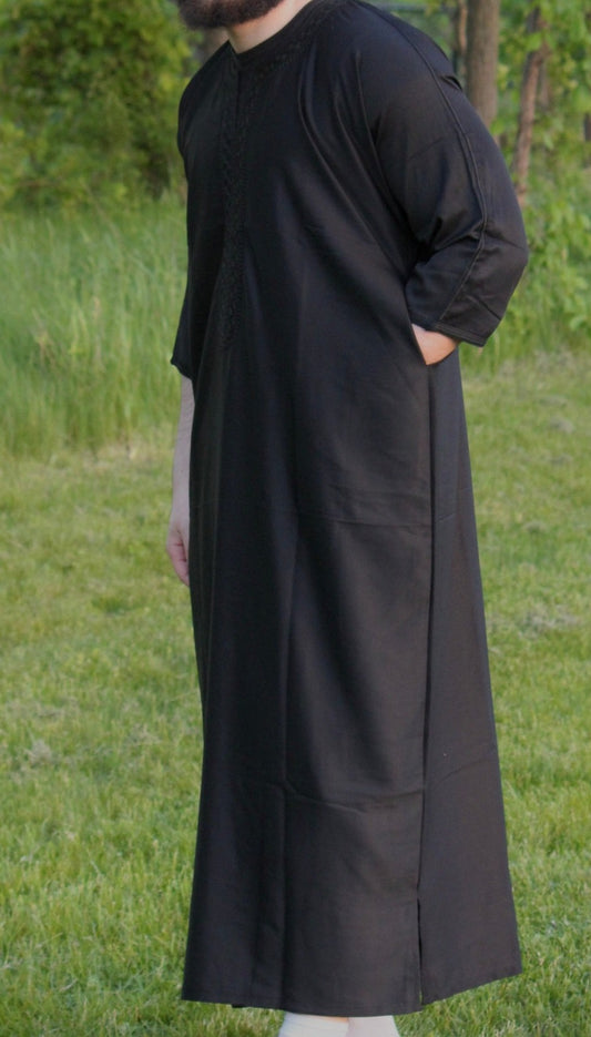 Pure Black Moroccan Thobe