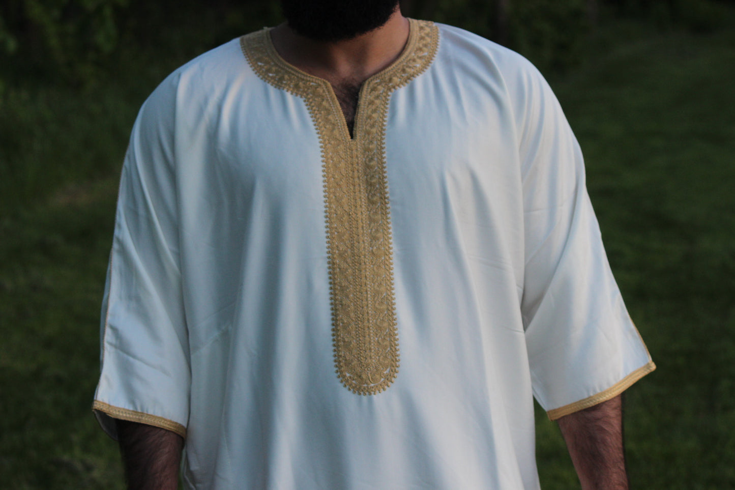Pure White with Gold Moroccan Thobe